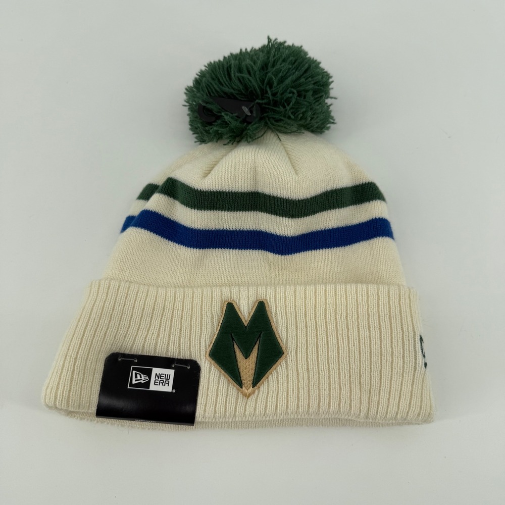 New Era Milwaukee Bucks NBA City Edition Cream Knit Pom Beanie Hat 60761675 OSFM